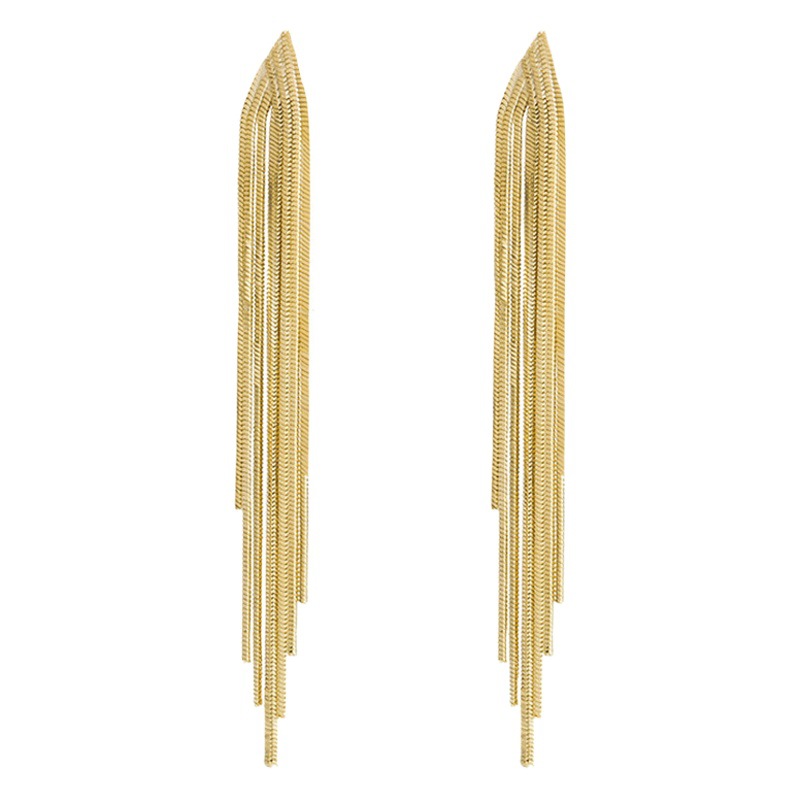 European and American fashion long snake chain tassel ear clip without pierced female retro personality golden ear clip minimalist light luxury earrings