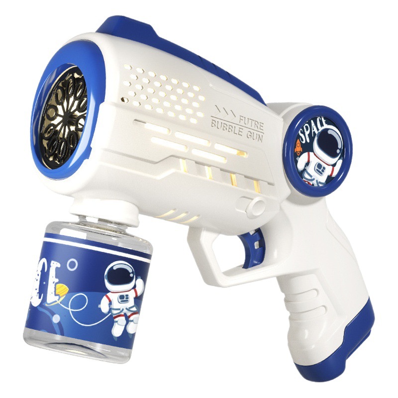 Pistola de burbujas Máquina de burbujas espacial automática para niños, astronauta de mano, juguete de burbujas eléctrico Gatlin de dibujos animados