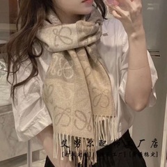 双面拼色棋牌格围巾女羊毛提花流苏L0E保暖披肩秋冬新款羊绒围巾