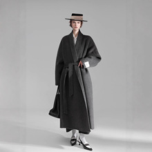 慵懒温婉松弛感浴袍系带大衣女中长款双面羊毛呢外套秋冬季新款