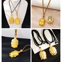 越南沙金民族风佛头项链古法百搭仿黄金弥勒佛公圆珠链铜合金吊坠