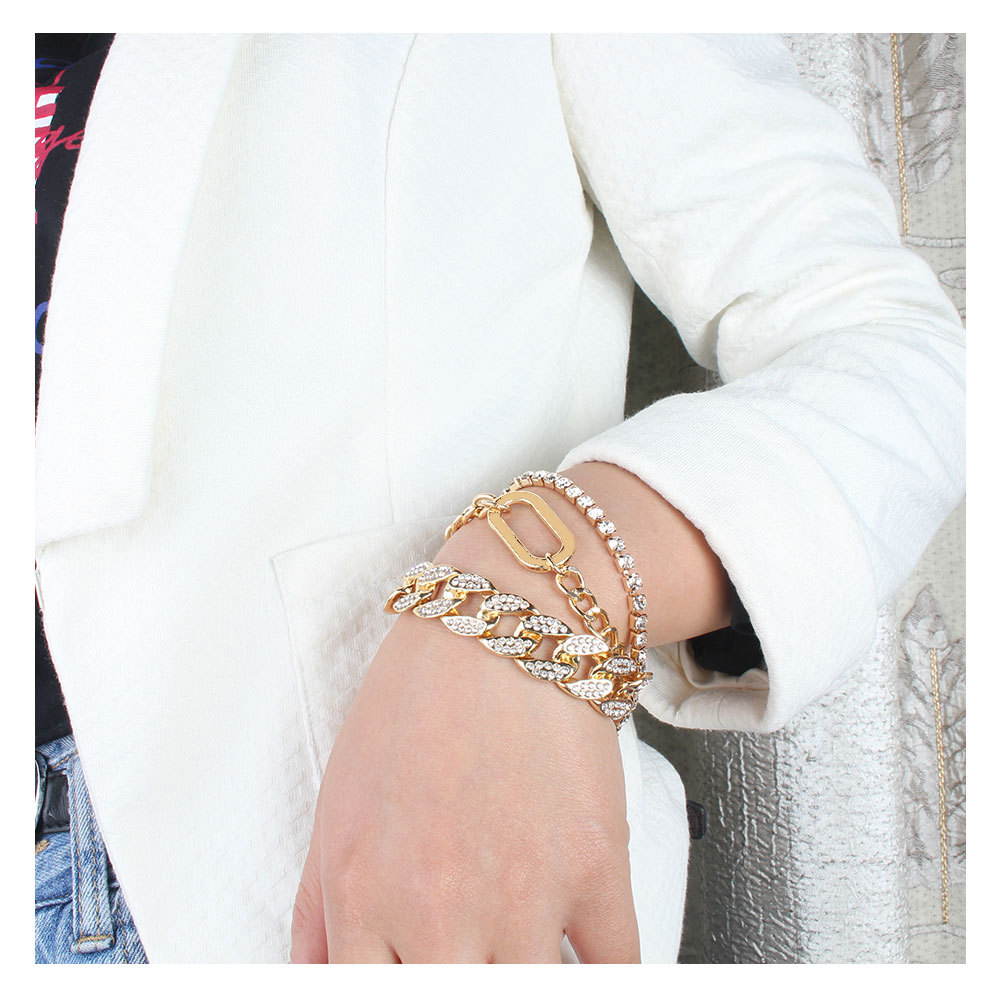 Fashion Golden Cuban Chain Full Diamond Multi-layer Bracelet display picture 2