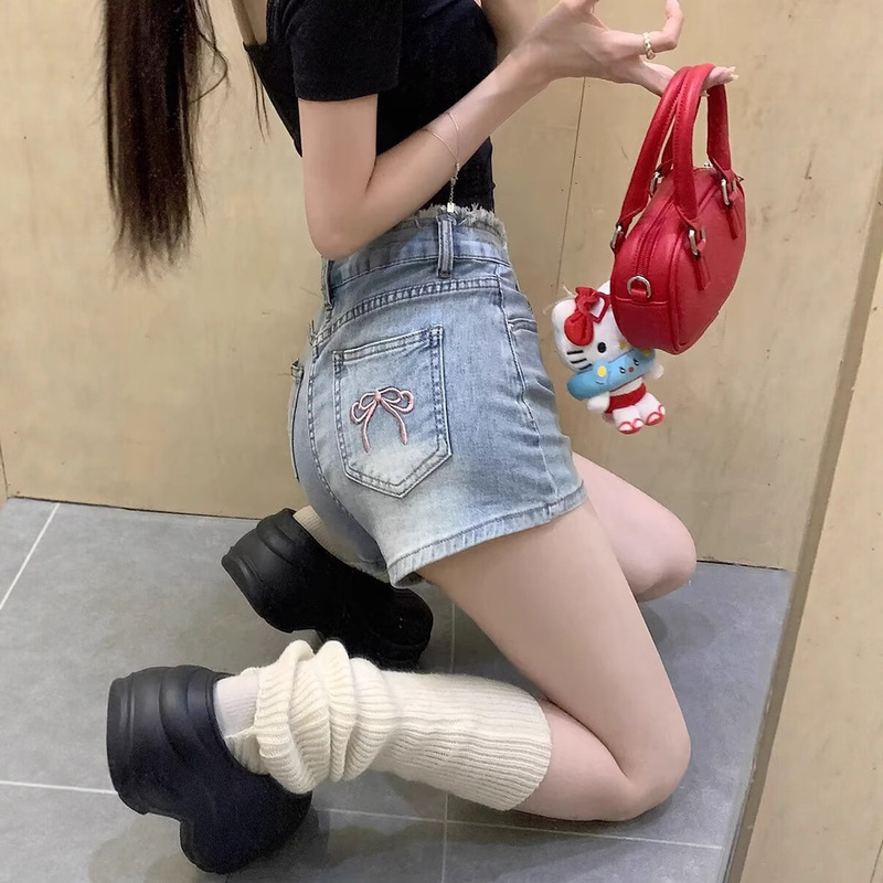 Plus Size Stretch Denim Shorts for Women, New Summer Thin Style, High-Waisted, Slimming A-Line Straight Wide-Leg Hot Pants