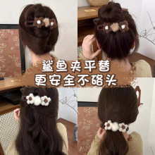 秋冬毛绒花朵鸭嘴夹发夹女后脑勺大号抓夹半扎发一字发卡头饰夹子