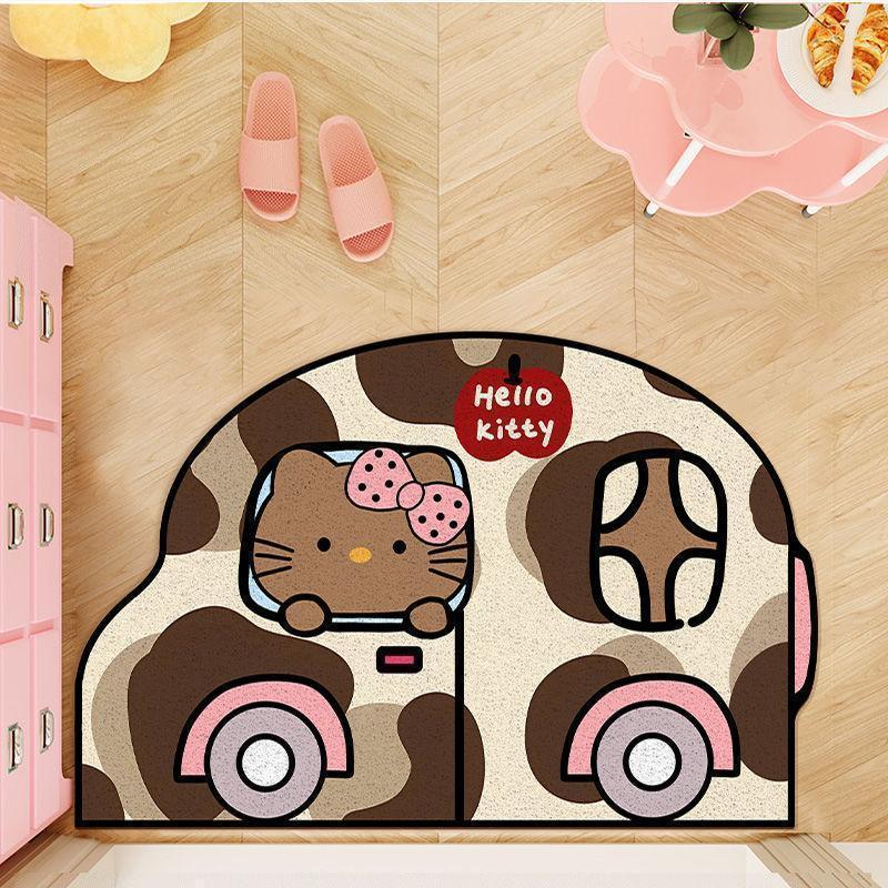 Cute Kitty Silk Loop Doormat for Entryway, Dirt-Scraping Foot Mat, Stain-Resistant Non-Slip Mat, Customizable Entry Door Mat