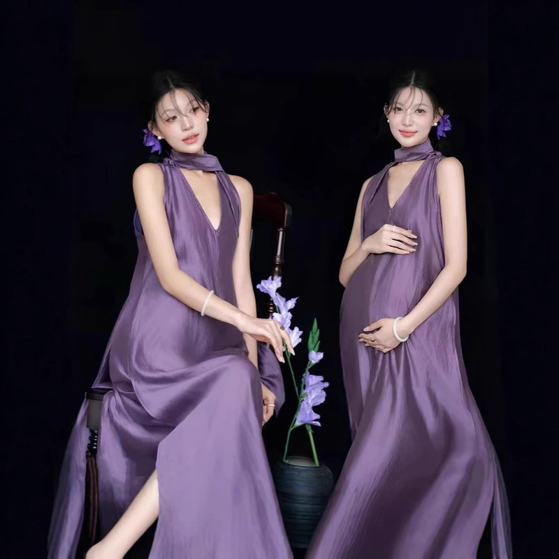Photo Studio New Maternity Photography Clothing Simple and Fashionable Pregnant Mommy Photo Clothing Pure Desire Sexy High-End Purple Clothing