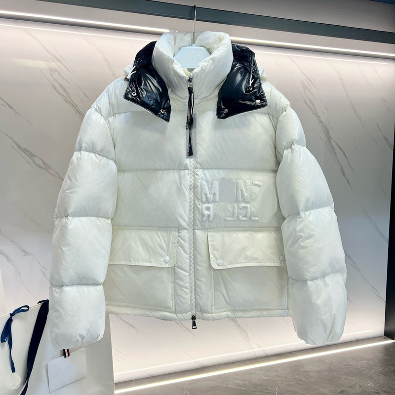 高品质撞色拼接加厚面包羽绒服新款冬季白鹅绒字母连帽保暖外套女|undefined