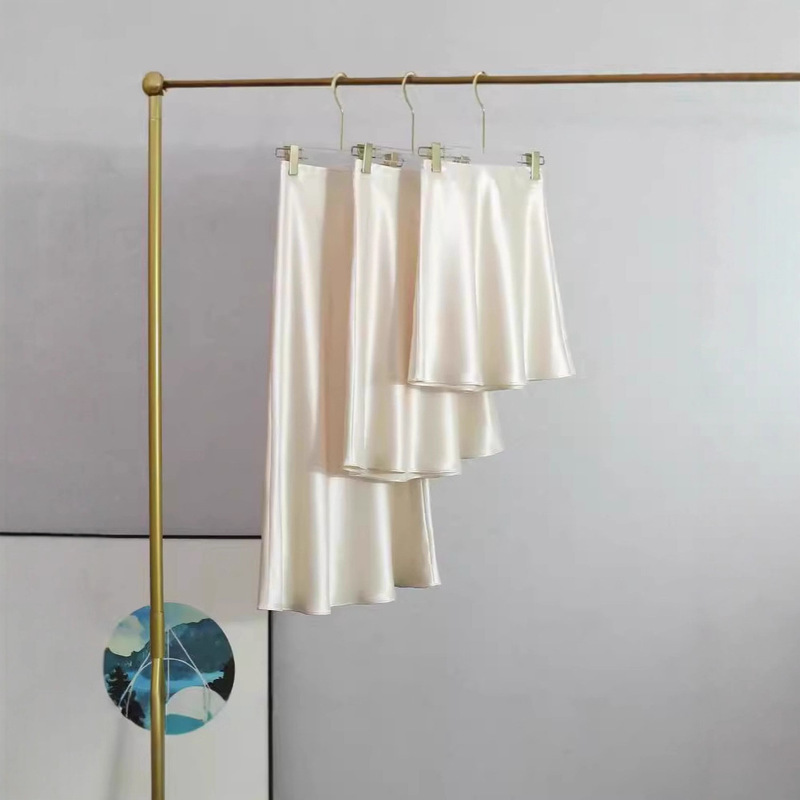 Pearl Rice Imported Triacetate Satin Petite Fishtail Skirt High-Waisted Bias-Cut Floor-Length A-Line Midi Skirt