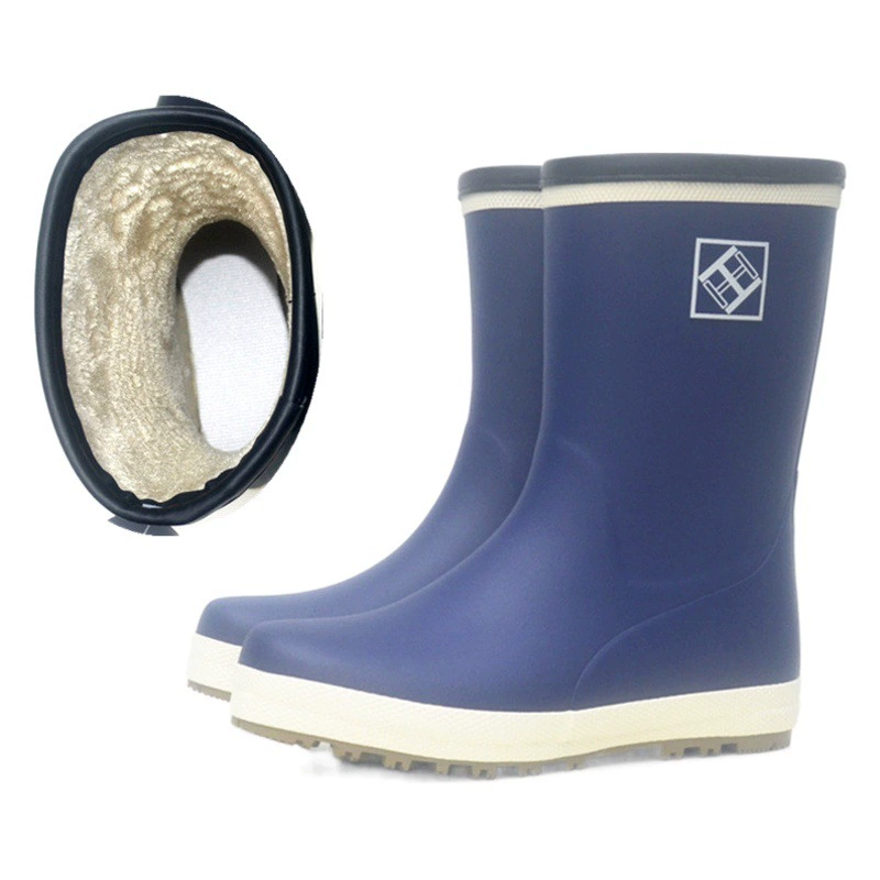 Дождевые ботинки на флисовой подкладке, мужские резиновые сапоги в трубке, легкая мода, осень и зима, новые ботинки на плоской подошве, теплые резиновые ботинки оптом