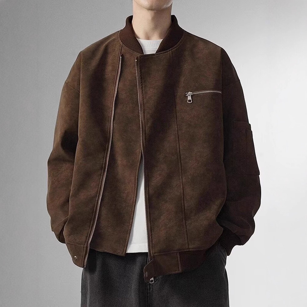 2025 nueva chaqueta de cuero lavada con agua chaqueta de hombre moda retro americana locomotora pareja chaqueta de solapa de moda hombre