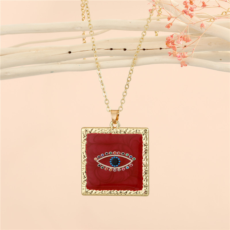 fashion simple square devils eye pendant dripping oil alloy necklacepicture7