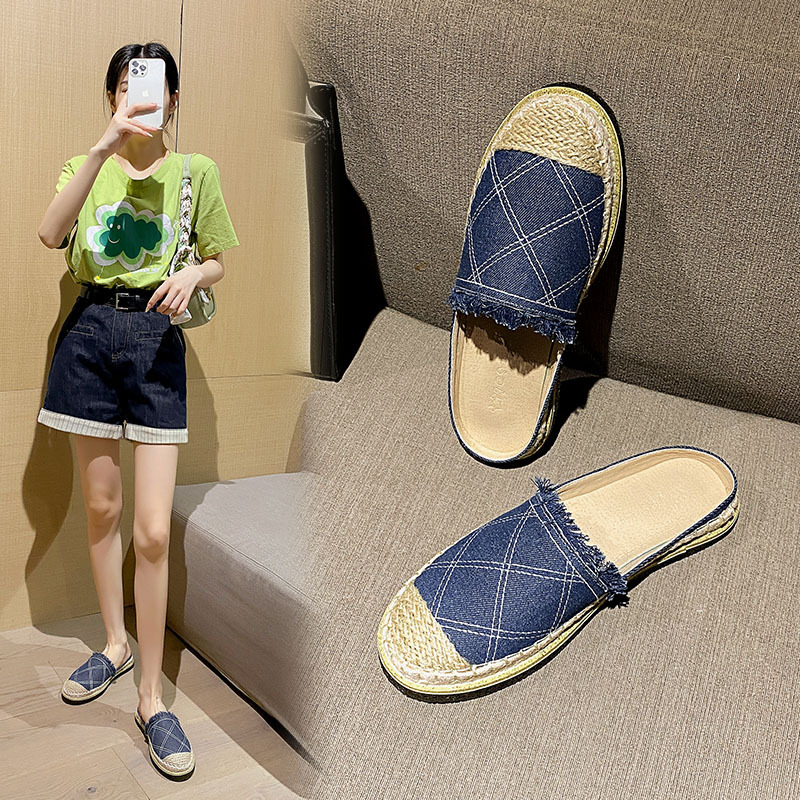 Zapatos de pescador xiaoxiangfeng 2023 primavera y verano nuevos Baotou medio zapatillas mujeres perezosas zapatos Mueller suelas gruesas un pie para pedalear le Fu