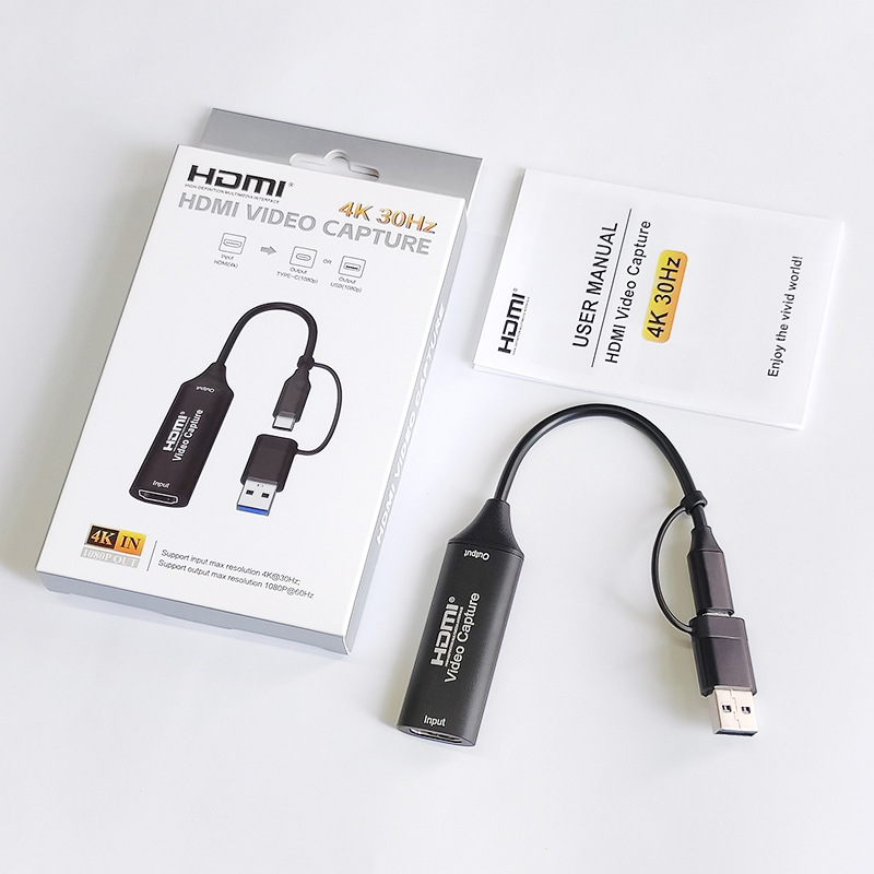 Fábrica directa USB doble cabeza a tarjeta de adquisición de video HDTV tipo-C USB2.0 2 en 1 HD juegos 4K
