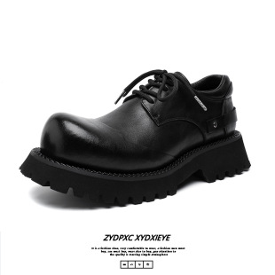 Big Toe Derby Shoes Men's Thick Bottom Heightened Black Tooling Low-top Casual British Style Leather Shoes 66689-B
