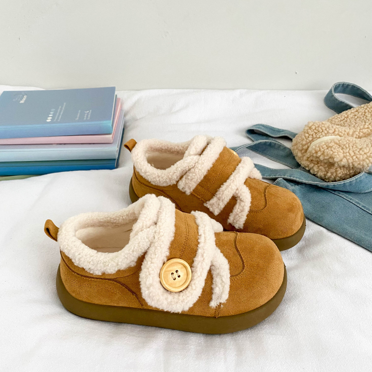 Zapatos de invierno de mujeres calientes y antideslizantes con velcro de estilo universal 2025 nuevos zapatos de altura baja con botas de nieve de lana gruesas