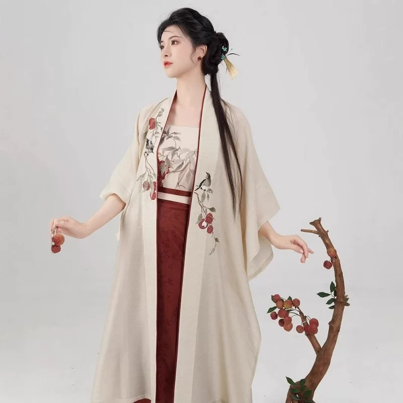 Новая песенная династия Hanfu женская одежда Ликсинг позднее magpie тройка комплект Чанган храмовая вышивка поющая юбка народного стиля Лето-осень вышивка