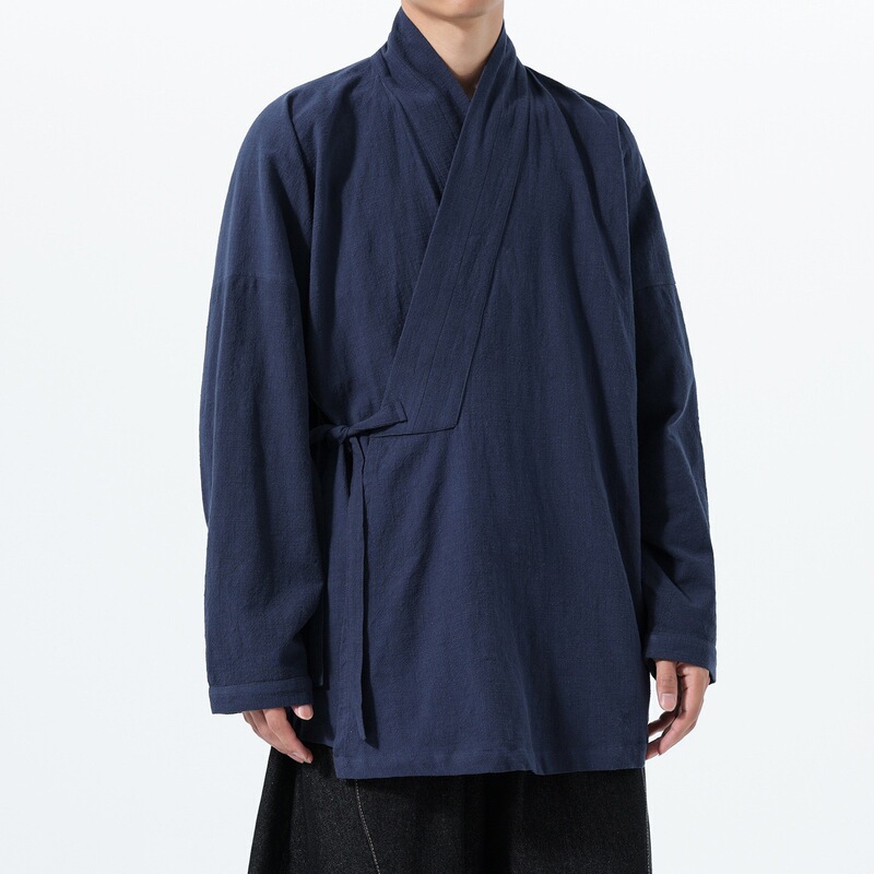 New autumn and winter large-size Hanfu with cross-collar, loose long sleeves, Ming Dynasty and Wei-Jin Chinese style shirt, traditional Taoist robe, practice clothing