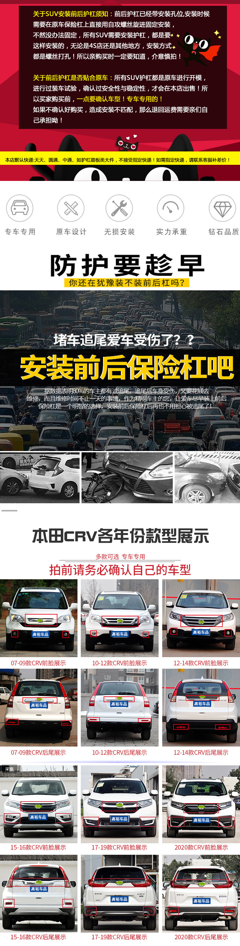 Suitable for 07-20 Honda CRV bumper crv front and rear bumper crv front and rear bumper guard plate Siwei modification