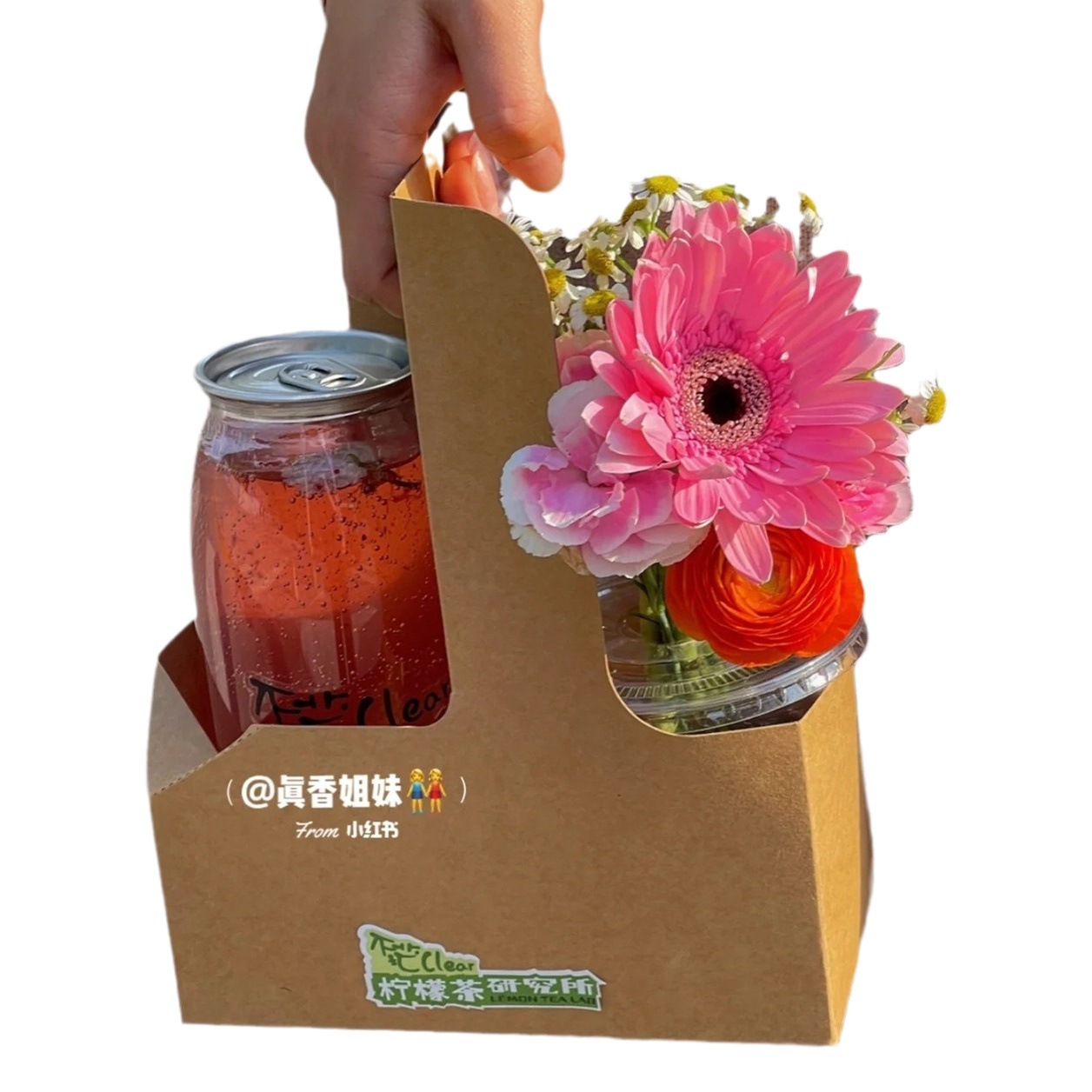 Caja de flores para café, caja de regalo portátil, caja de embalaje para llevar té con leche, cesta para arreglos florales, caja de flores de papel kraft navideño