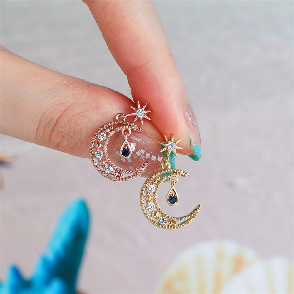 moon sapphire ear bone studs teardrop temperament earrings