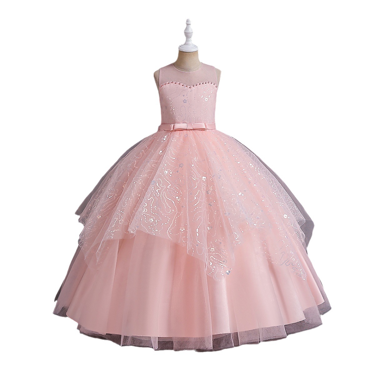 Robe d'été longue en dentelle à fleurs pour filles, tenue de princesse en maille pour enfants du milieu_voghion.com