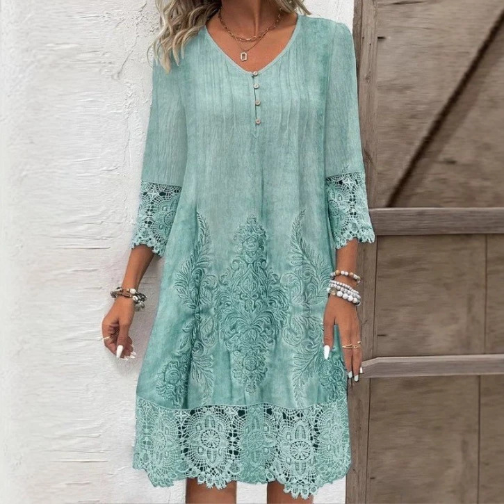 In-Stock Amazon Temu Cross-Border European and American Women's Fashion 2026 New Spring/Summer Hot-Selling Solid Color Lace Trim Dress
