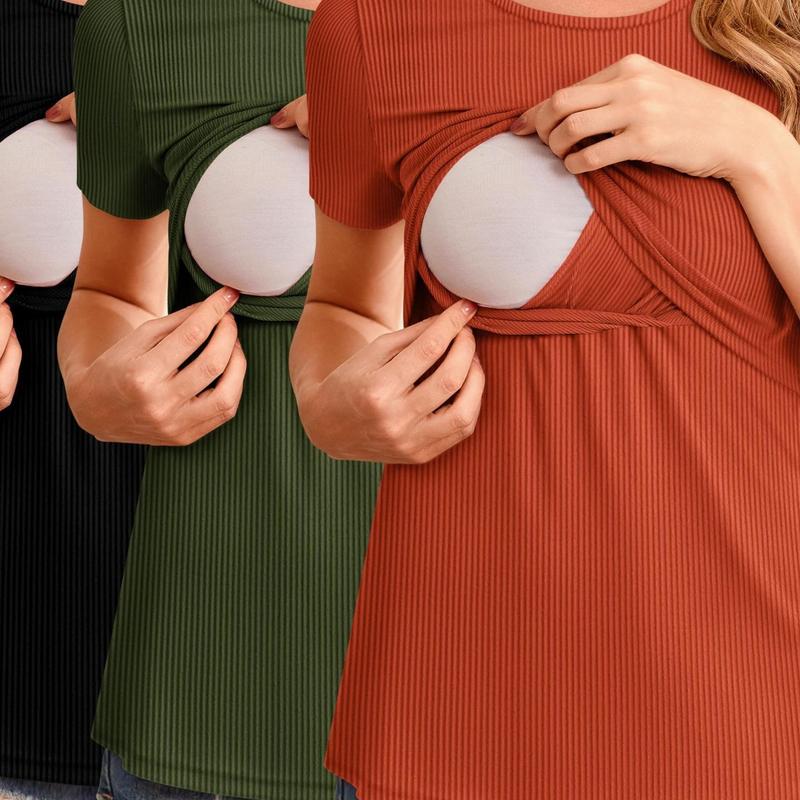 Womens Nursing Tops 3pcs Short Sleeve Ribbed Breastfeeding|undefined