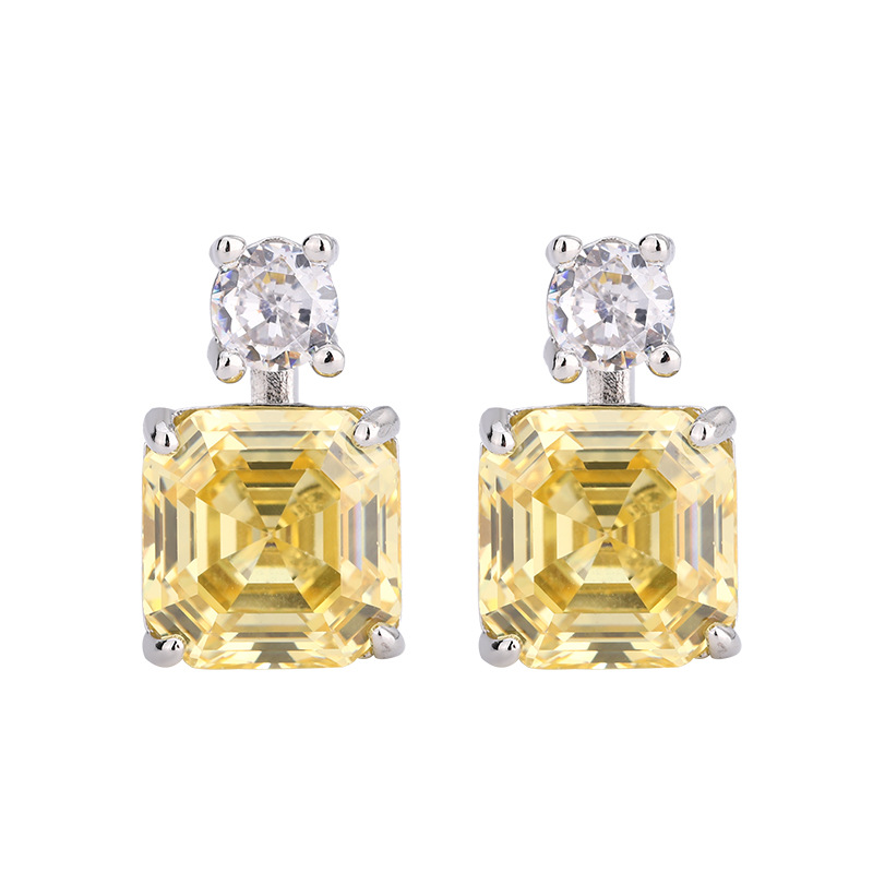 2024 nueva pagoda de simulación de joyería Zhuang Shengsheng corte princesa cuadrado diamante amarillo juego de diamantes rosados 10*10-8*8