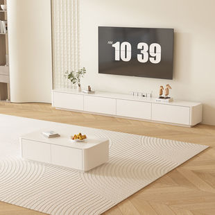 Solid wood TV cabinet living room coffee table combination cream style living room floor storage cabinet home small apartment hanging cabinet
