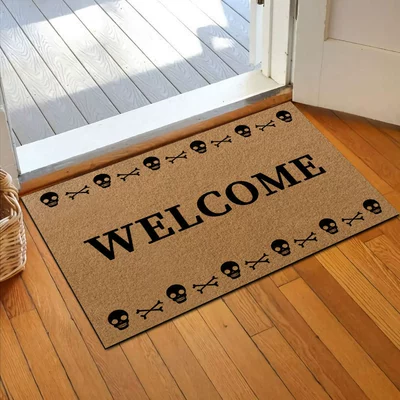 Avtomobil döşəmə paspasları – doormat, easy-to-clean entryway mat - imitation-coconut-palm-uv-print-welcome-4060cmimitation-coconut-fiber-rubber-base