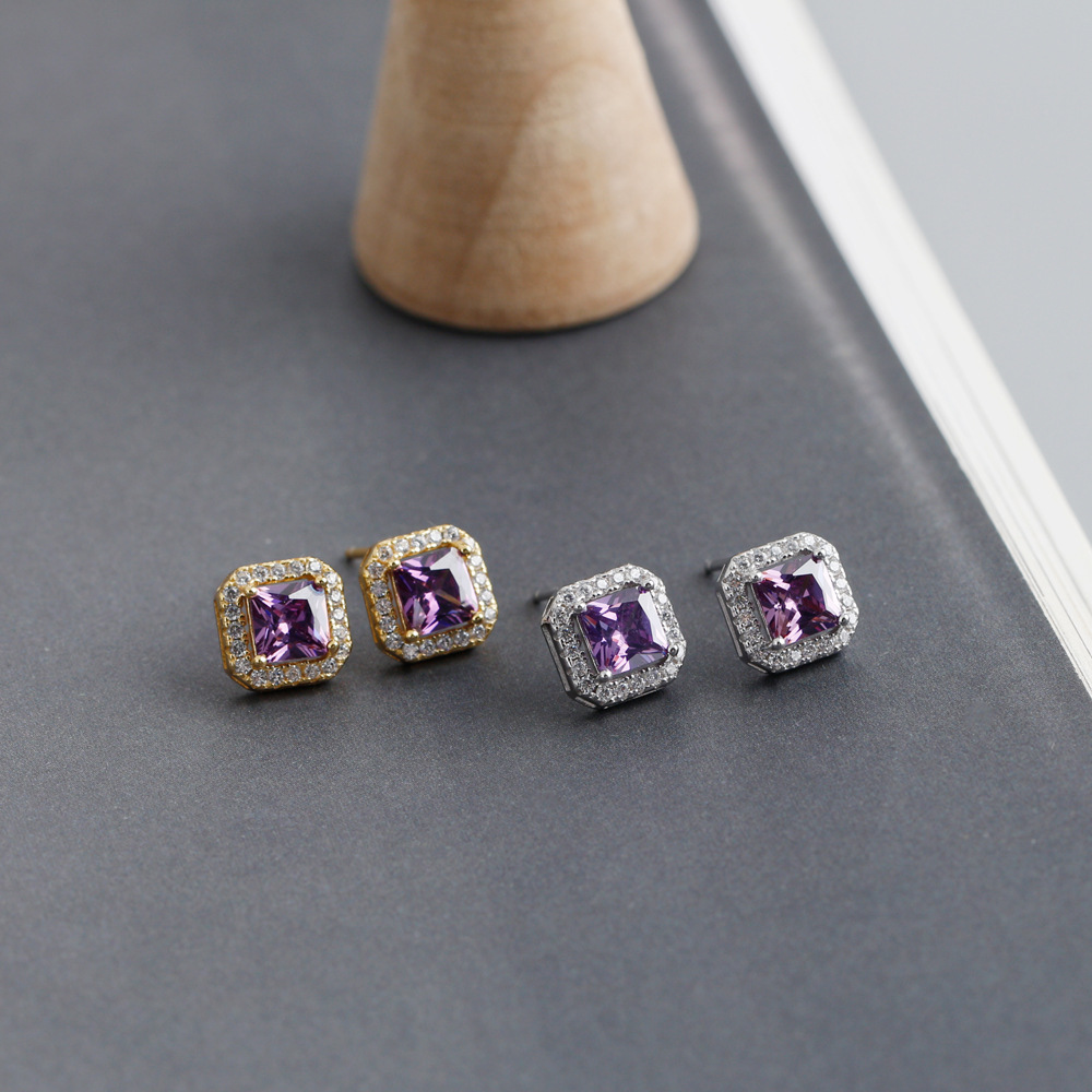 Fashion Geometric Sterling Silver Inlay Zircon Ear Studs 1 Pair