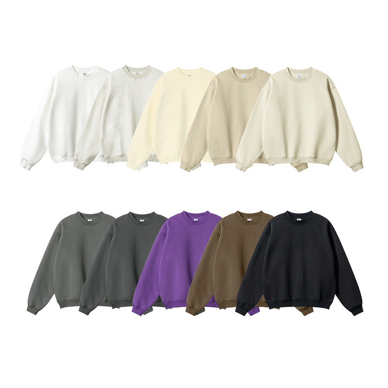 European and American High Street Fashionable Leisure Foundation Solid Color fleece-lined Crewneck Knitted Sports Hat Sweater hoodies