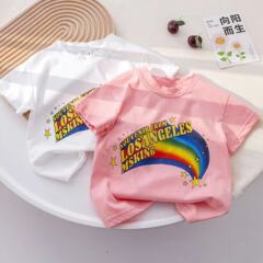 Children's Summer Korean Style Outerwear Versatile Top for Boys and Girls, Casual Short-Sleeve T-Shirt with Cartoon Print, Summer New Arrival