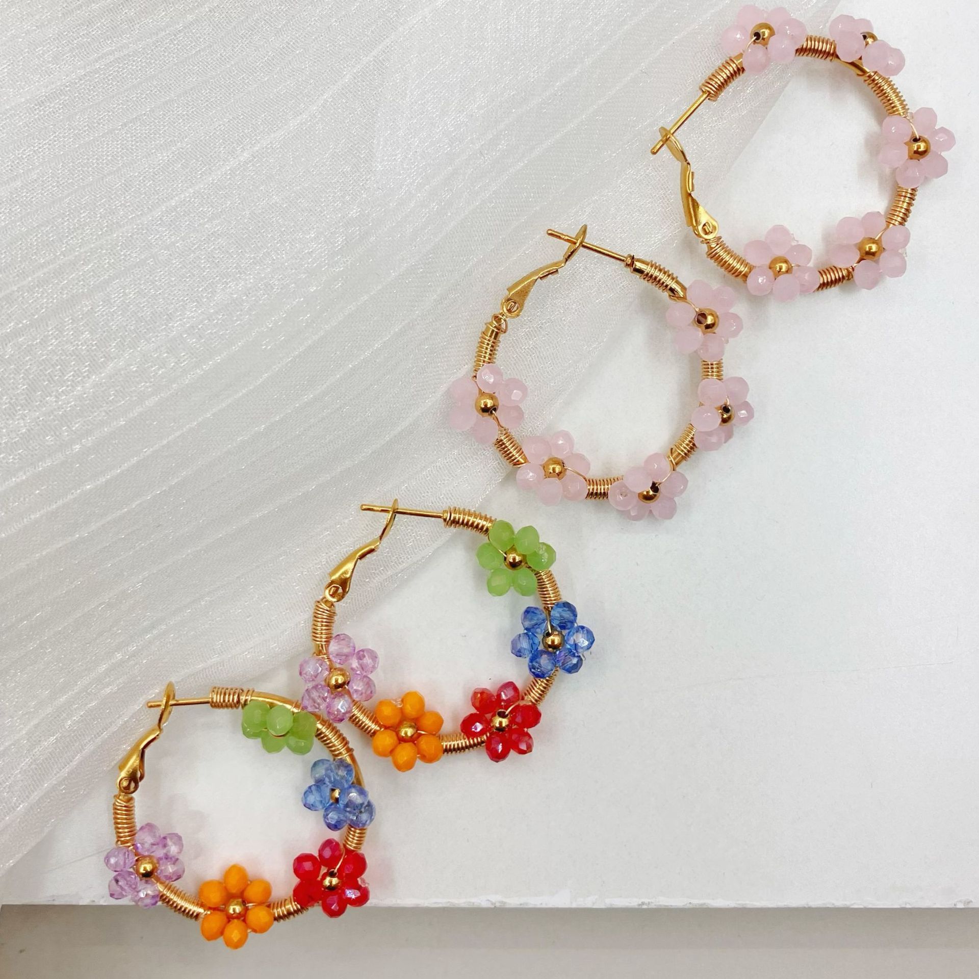 Date Occasion Stainless Steel Material Sweet Flower Stainless Steel Plating Artificial Crystal Earrings 1 Pair