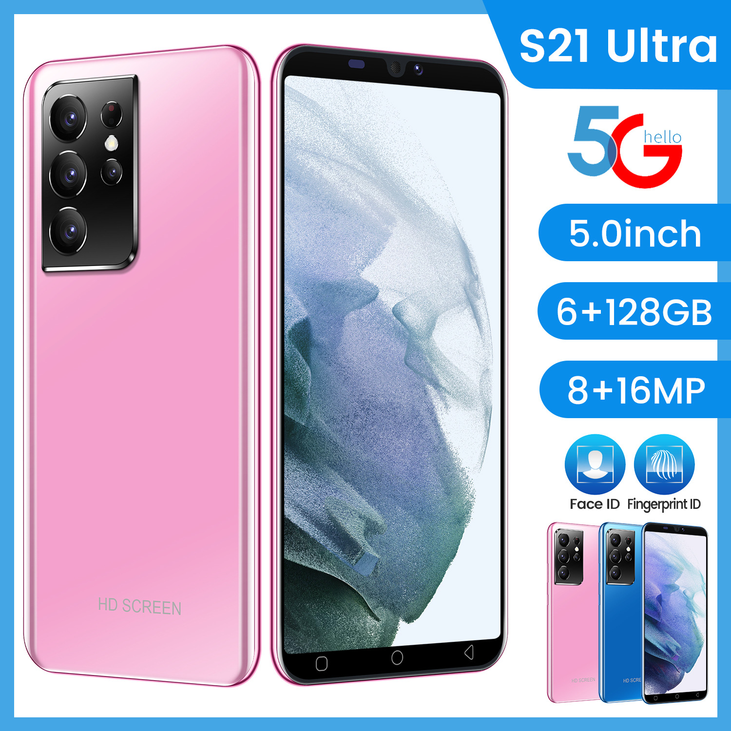 跨境热销手机S21 Ultra 1+8G 5.0寸 安卓8.1低价外贸现货智能手机