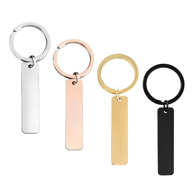 Cross-Border Hot-Selling Stainless Steel Long Tag Keychain for Couples, Blank Multi-Color Keychain Gift, Can Be Laser Engraved with Logo