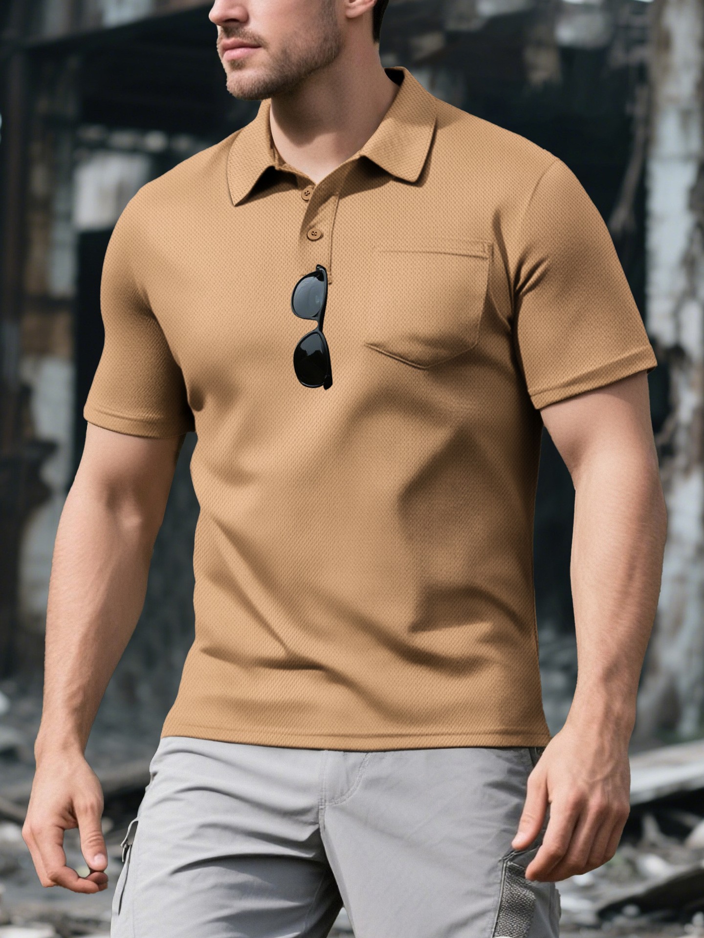 Europa y Estados Unidos transfronterizos hombre polo de verano con solapa de mangas cortas transpirables piel deportiva casual moda de hombre de mangas cortas hombre