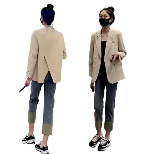 Casual small suit jacket for women in spring and autumn Korean style loose design niche slit small suit