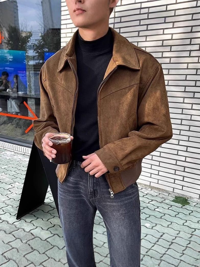 Abrigo callejero frito para hombre de gama alta Chaqueta de solapa de marca de moda marrón marrón marrón rojo Top de hombre de primavera y otoño de alta gama