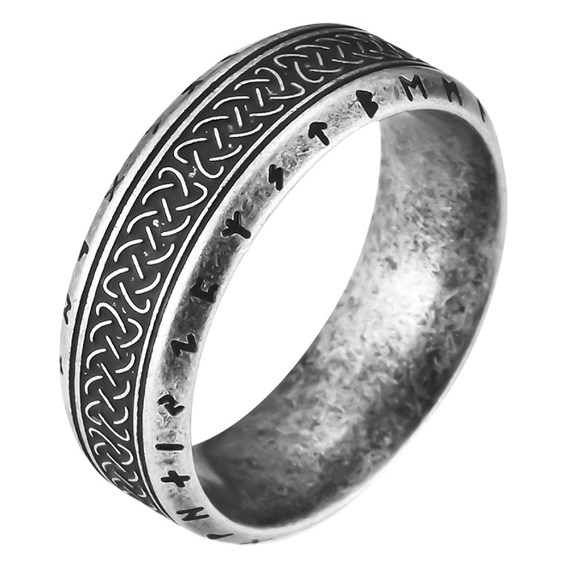 Cruz-frontera Estilo nórdico retro nudo celta Viking texto titanio acero anillo apenado nicho personalizado accesorios de los hombres