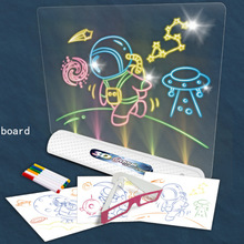 跨境兒童3D熒光航天畫板七彩燈光神奇夜光立體寫字板涂鴉恐龍板