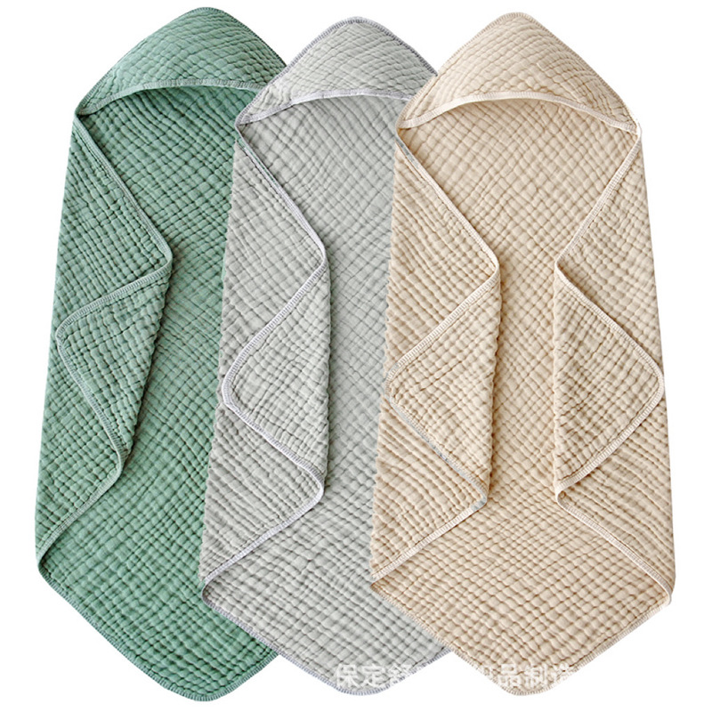 Hooded Solid Color Gauze Bath Towel Newborn Baby Swaddle Blanket Amazon's Best-Selling Six-Layer Hooded Swaddle Blanket Delivery Room Wrap