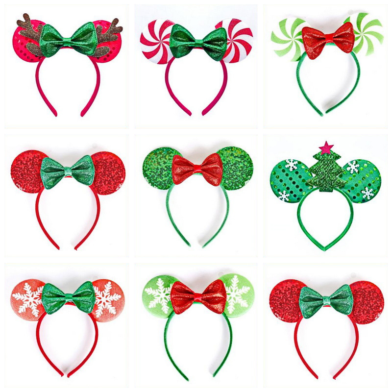 Christmas Candy Minnie Ears Diadema Accesorios para el cabello Christmas Amusement Park Holiday Cute Mickey Ears Hebilla Adornos