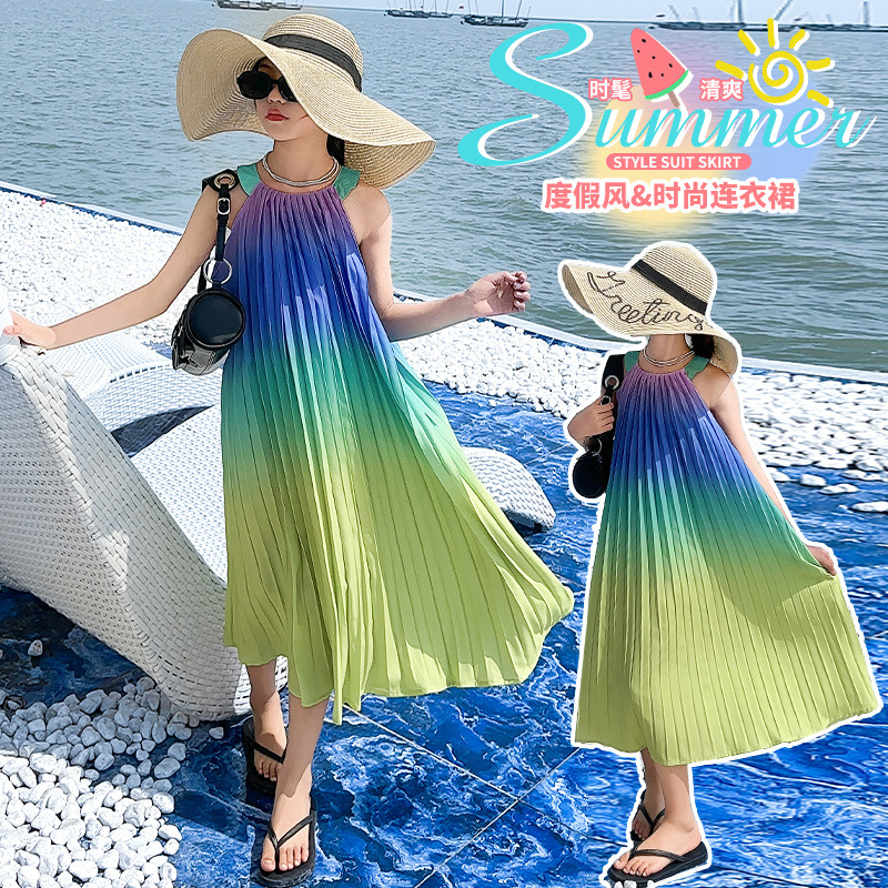 Girls Skirt Summer 2025 New Girls Summer Vacation Bohemian Suspender Skirt Summer Princess Dress