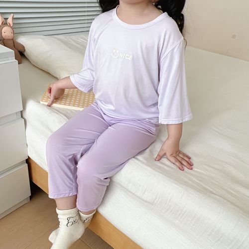 Tongbeijia children's spring and summer home wear 50-count Ecoss boys and girls three-quarter sleeves and nine-quarter pants pajamas set
