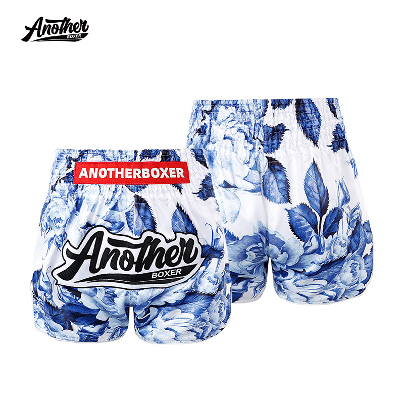 Anotherboxer New Blue and White Rose Adult Fighting Shorts Mma Free Fighting Sports Training Pants