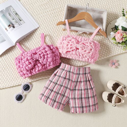 Amazon Bestselling Girls' Popcorn Strap Top and Shorts Set with Chanel Style Patterns, Exclusive for Cross-border Shipping in Europe and America