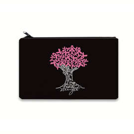 跨境款帆布笔袋批发,粉红丝带树化妆袋,可爱旅行袋,多功能零钱包