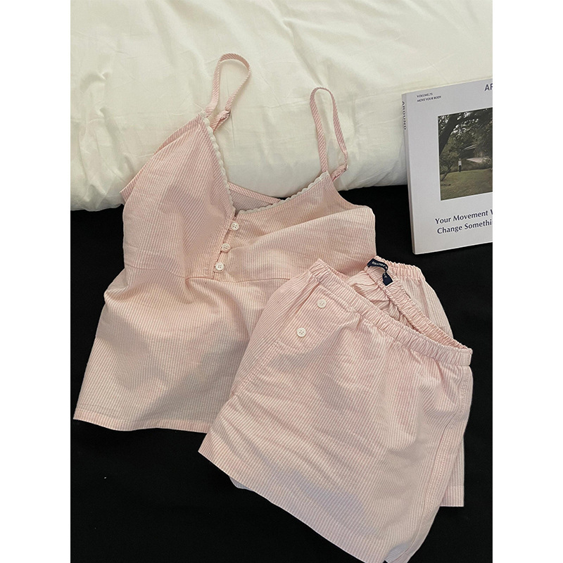 Korean Style Sweet Simple Pure Sling Pajamas Women's Summer New Skin-Friendly Comfortable Shorts Outer Wear Home Clothes suit