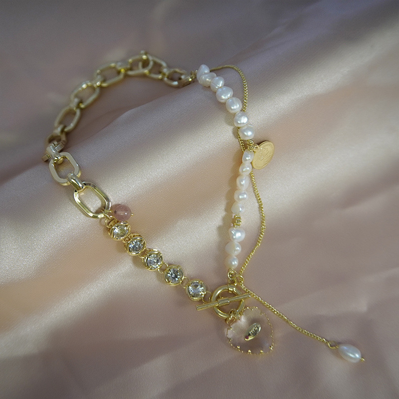 38g Weight 14K Gold Plated Plating Material Glass Pendant Material Necklace Classification Copper Chain Material 1 Piece Quantity Casual Occasion Freshwater Pearl Material Heart Shape Pattern Women's Gender Plating Design Fairy Style Style Fairy Style Heart Shape Freshwater Pearl Plating 14K Gold Plated Women's Necklace 4